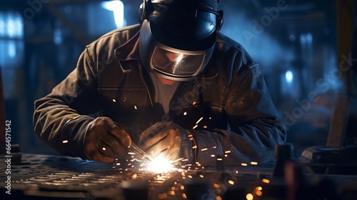 Skilled Welder Creating Precise Welds on Metal Structure