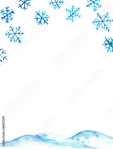 Fototapeta Naklejka Na Ścianę i Meble -  Christmas new year xmas mock up with copy space and watercolor snowdrifts, snow and snowflakes.Winter background snowfall