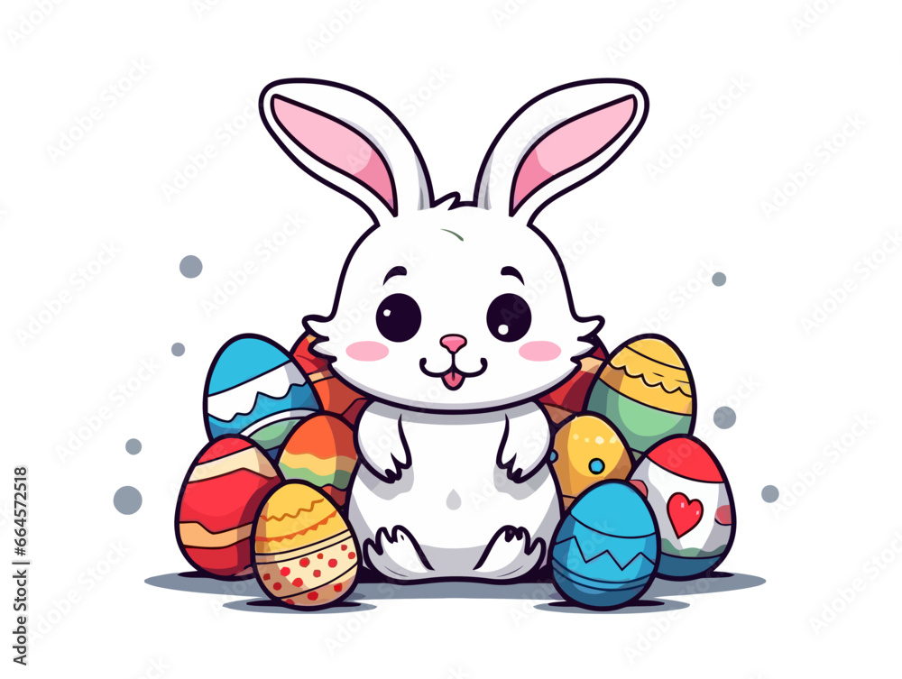 Doodle Easter Bunny with eggs, cartoon sticker, sketch, vector, Illustration, minimalistic Doodle Easter Bunny with eggs, cartoon sticker, sketch, vector, Illustration, minimalistic