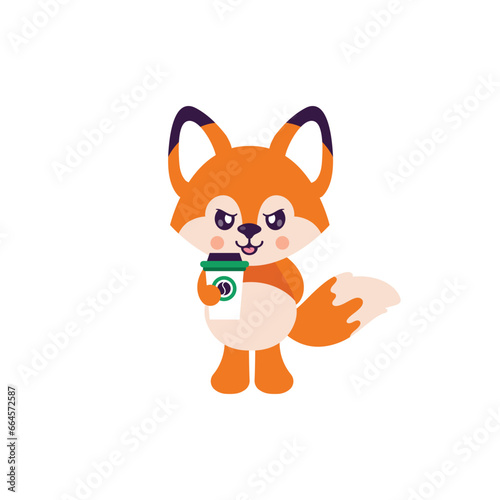 cartoon angry fox illustration cup of coffee