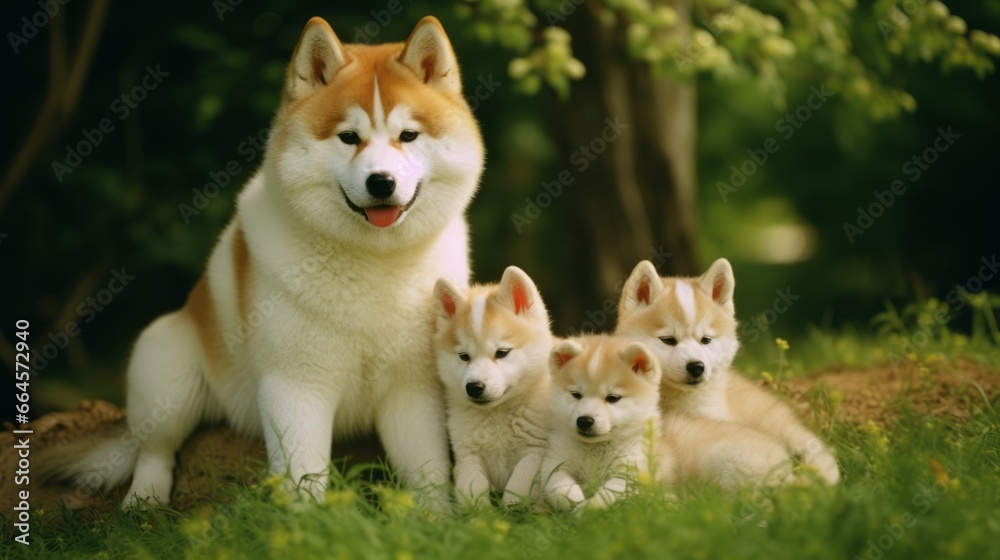 Akita Inu Family - Capturing Parental Care and Canine Lineage