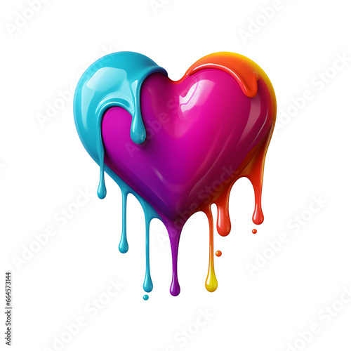 Happy Valentine's Day 3D colorful melting heart shape icon in Y2K style. Design for greeting cards, posters, banners, flyers, invitations to parties, and social media templates. Generative AI. photo