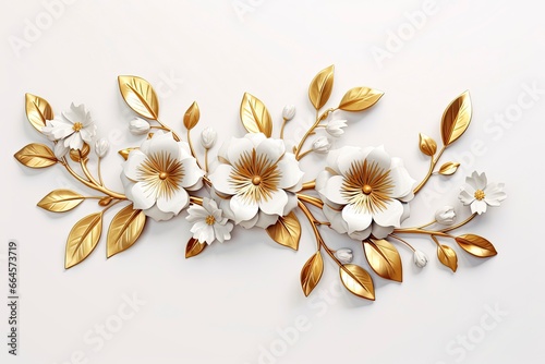 3d gold flowers white backgroung. © MstHafija