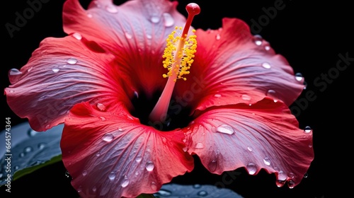 A hibiscus flower with a black background.