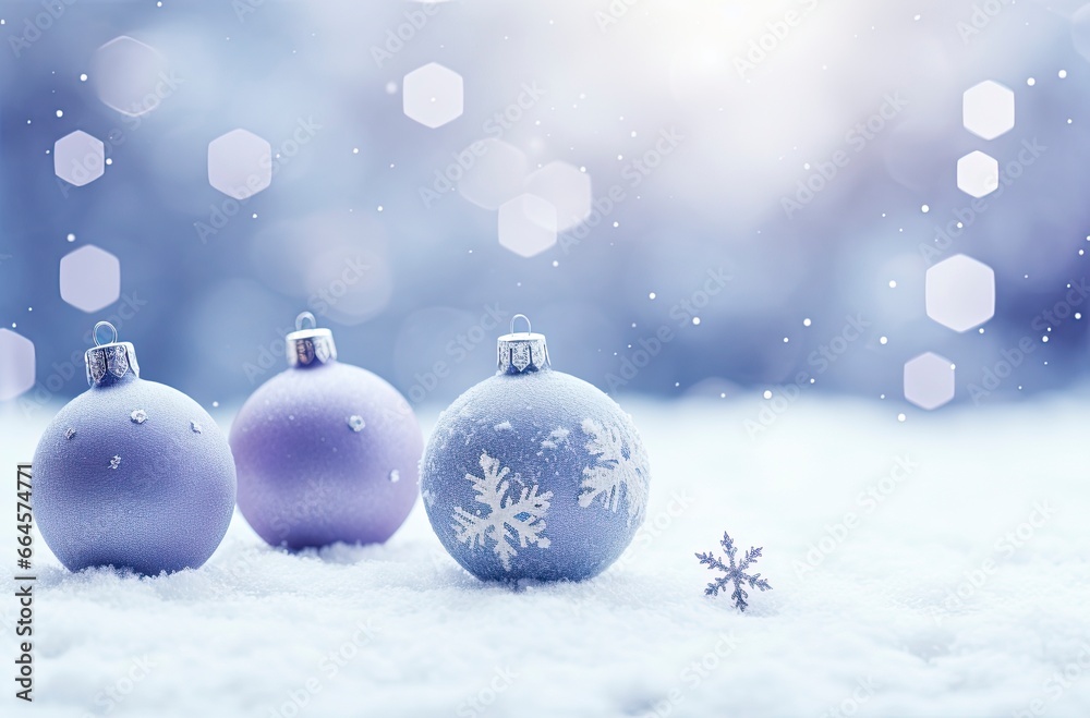 Christmas decorations ball on snow background.