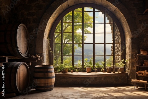 Barrel in an ancient castle beside the window.