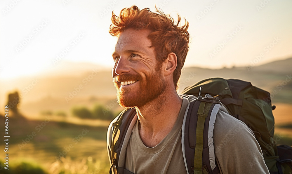 Male hiker traveling, walking alone Italian Tuscan Landscape view under sunset light, man traveler enjoys with backpack hiking in mountains. Travel, adventure, relax, recharge concept.. Male hiker traveling, walking alone Italian Tuscan Landscape view under sunset light, man traveler enjoys with backpack hiking in mountains. Travel, adventure, relax, recharge concept..