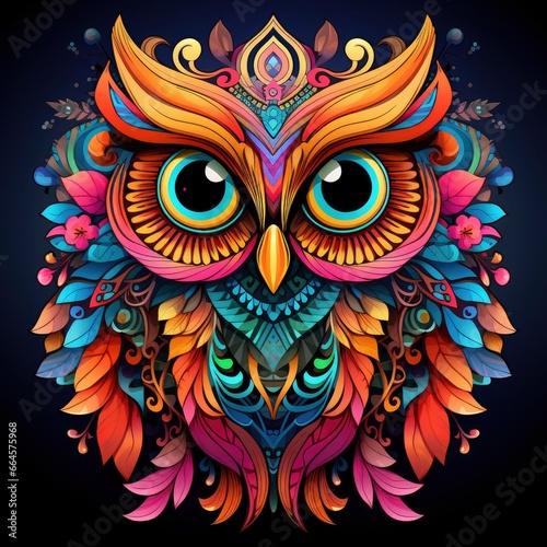 Multicolored mandala owl coloring page for adults. © MstHafija