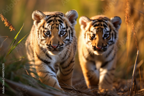 Baby Ussuri tigers in the wild