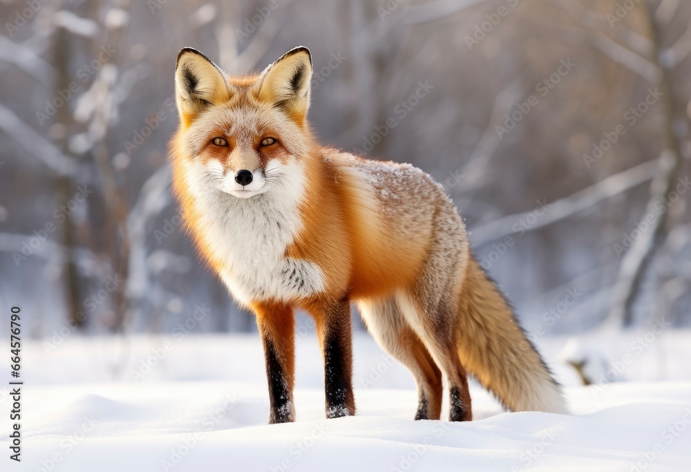 Red fox standing on snow. Red fox standing on snow.