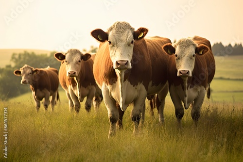 Group of cows standing in a grassy field. © MstHafija