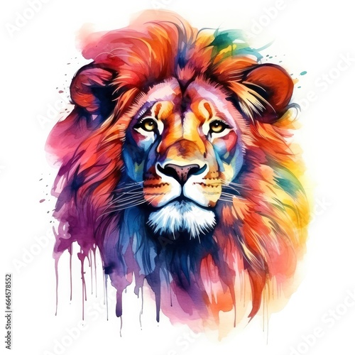 Watercolor Lion on a white background. For T-shirt Design. © MstHafija