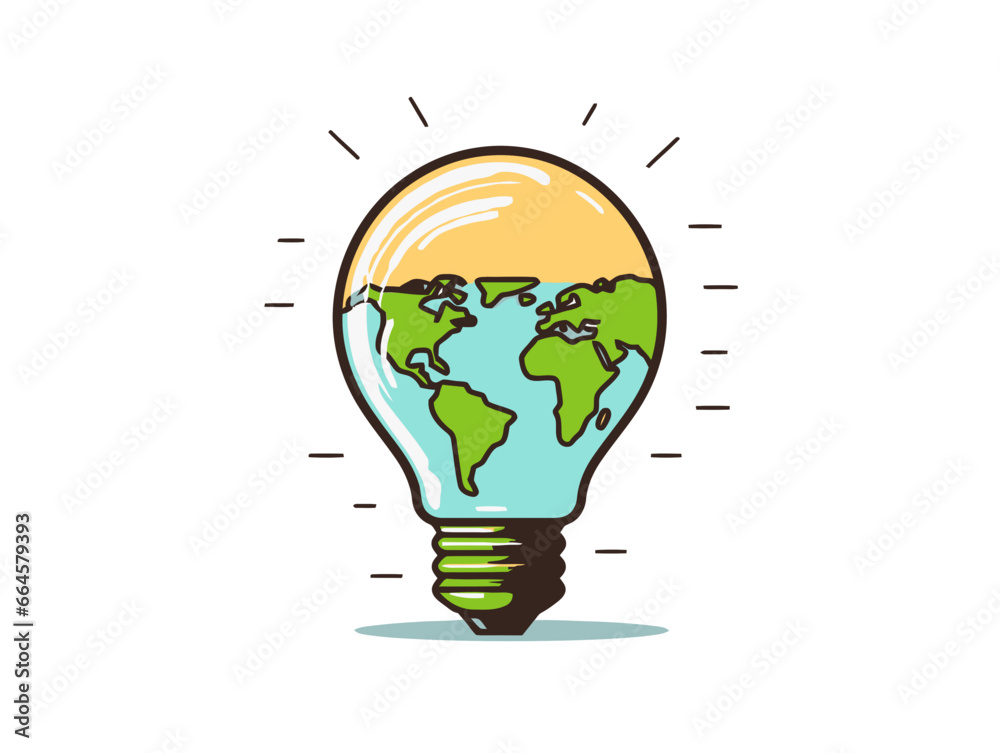 Doodle Light bulb with earth, cartoon sticker, sketch, vector, Illustration, minimalistic Doodle Light bulb with earth, cartoon sticker, sketch, vector, Illustration, minimalistic