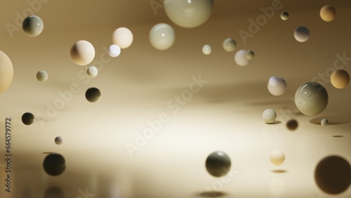 Pleasant light background indoors with flying balls under a beam of lighting