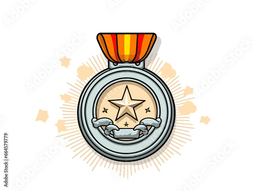 Doodle Vietnam Campaign Medal, cartoon sticker, sketch, vector, Illustration, minimalistic