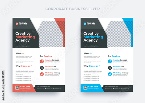 red, blue IT agency professional eye-catching flyer design | abstract creative flyer design | attractive shapes, best quality business leaflet, modern flier