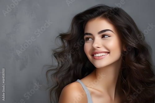 Close up face of young woman with beautiful smile.