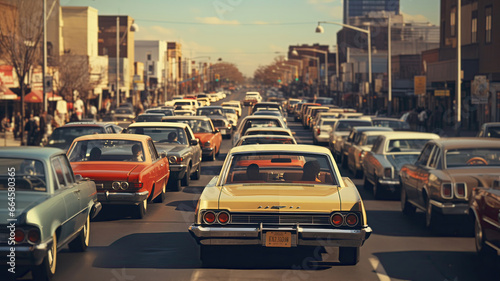 Street with 1990's cars. Vintage