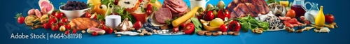 Web page banner of famous Italian food recipes on clean blue background.