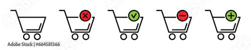 Shopping trolley line icons set. Trolley icon in flat style. Online shopping center. Cart icons. Vector stock illustration.