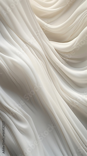 closeup of rippled white silk fabric on white background studio