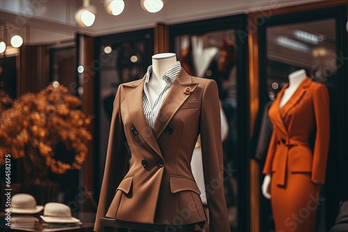 A classic woman suit in a clothing store. 