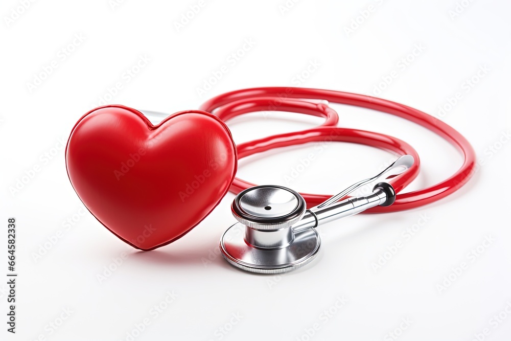 Red stethoscope in shape of heart on a white background. Red stethoscope in shape of heart on a white background.