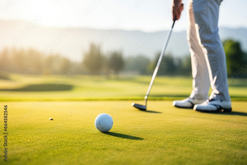 Obraz premium A professional golf player playing golf, close-up.
