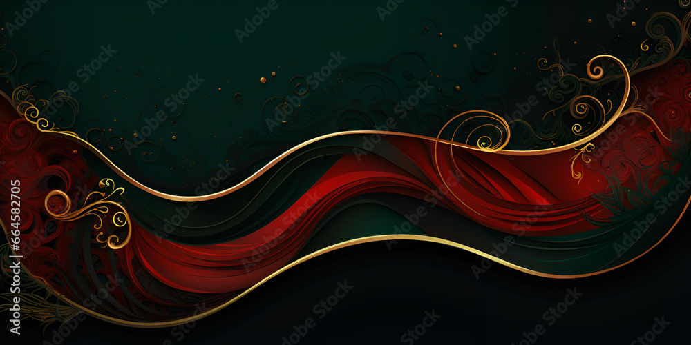 Dark green and red abstract background with golden elements Dark green and red abstract background with golden elements