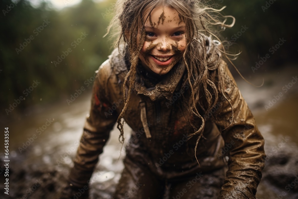 Girl covered in mud.