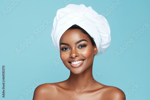 African American woman wearing head wrap.