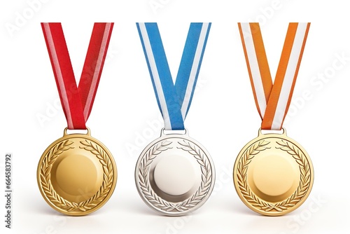 Gold, silver and bronze medals isolated on white background.