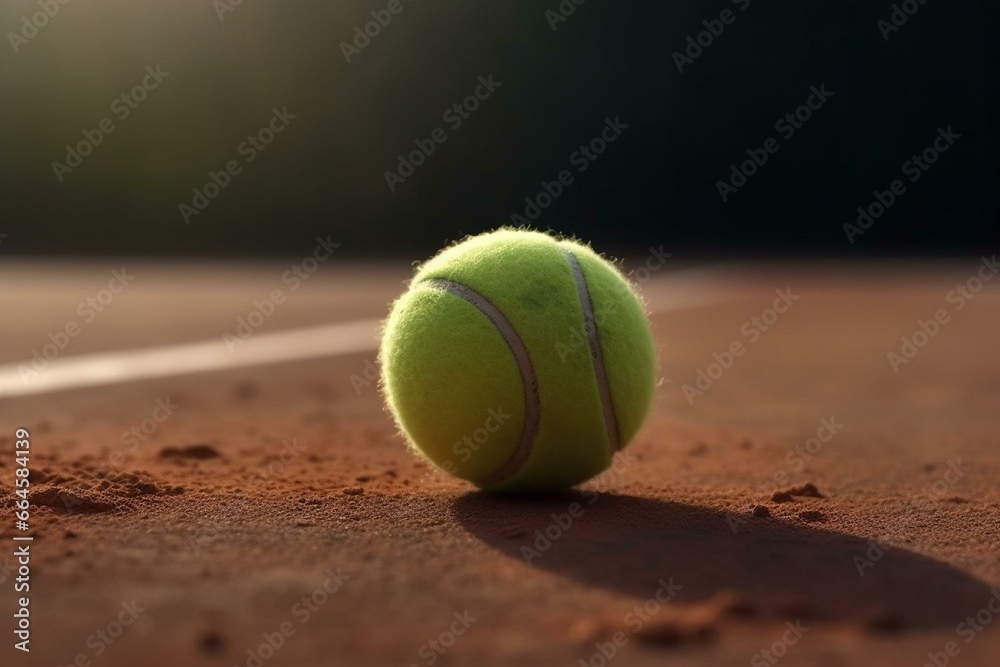 Close-up tennis ball on court. Generative AI