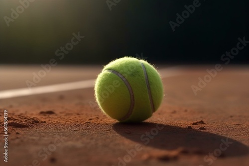 Close-up tennis ball on court. Generative AI