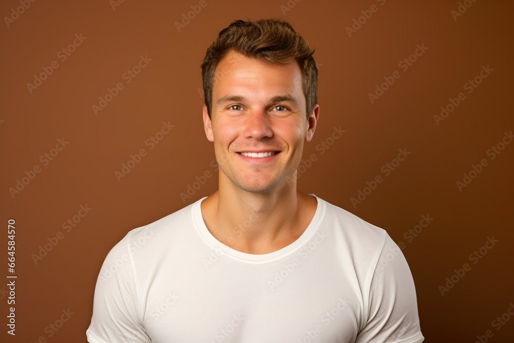Portrait of a Handsome Fictional Male Model Smiling Candidly. Generative AI. Portrait of a Handsome Fictional Male Model Smiling Candidly. Generative AI.