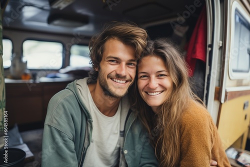 Couple traveling together in motorhome.
