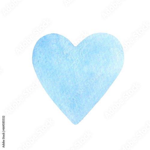 Watercolor illustration. Blue heart. Element for design, stickers, greeting cards