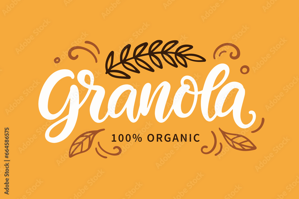 Granola logo. Muesli Oatmeal breakfast lettering