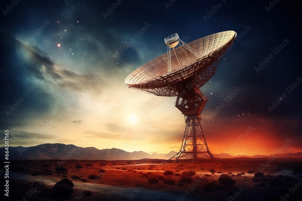 Radio telescope pointing to the sky. Radio telescope pointing to the sky.