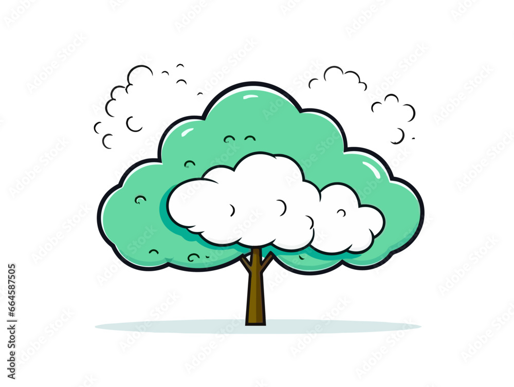 Doodle Thought bubble with tree, cartoon sticker, sketch, vector, Illustration, minimalistic