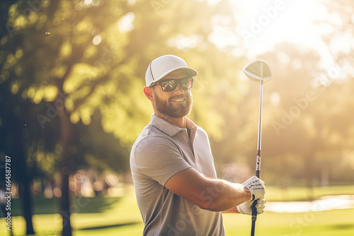 A handsome man playing golf.
