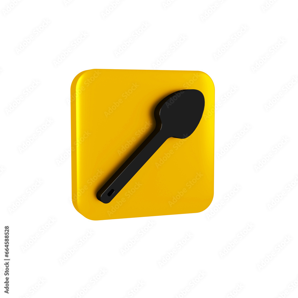 Black Teaspoon icon isolated on transparent background. Cooking utensil. Cutlery sign. Yellow square button. Black Teaspoon icon isolated on transparent background. Cooking utensil. Cutlery sign. Yellow square button.