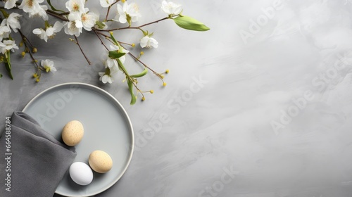 Easter background with cutlery and eggs.