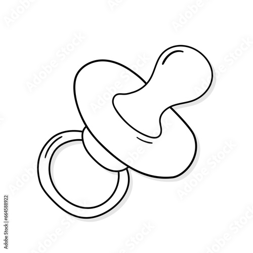Pacifier vector icon in doodle style. Symbol in simple design. Cartoon object hand drawn isolated on white background.