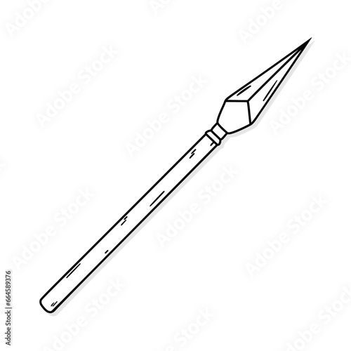 Spear vector icon in doodle style. Symbol in simple design. Cartoon object hand drawn isolated on white background.