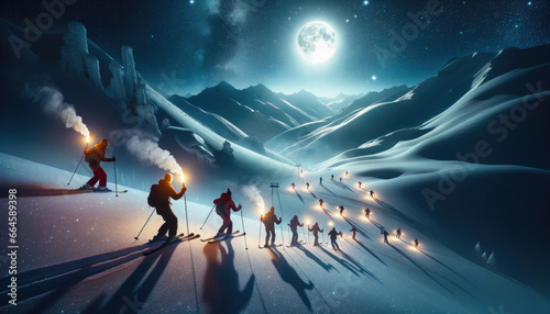 Midnight Skiingit is tradition for skiers to hit the slopes at midnight on Christmas Day, sometimes carrying torches to light their way as they ring in the holiday photo
