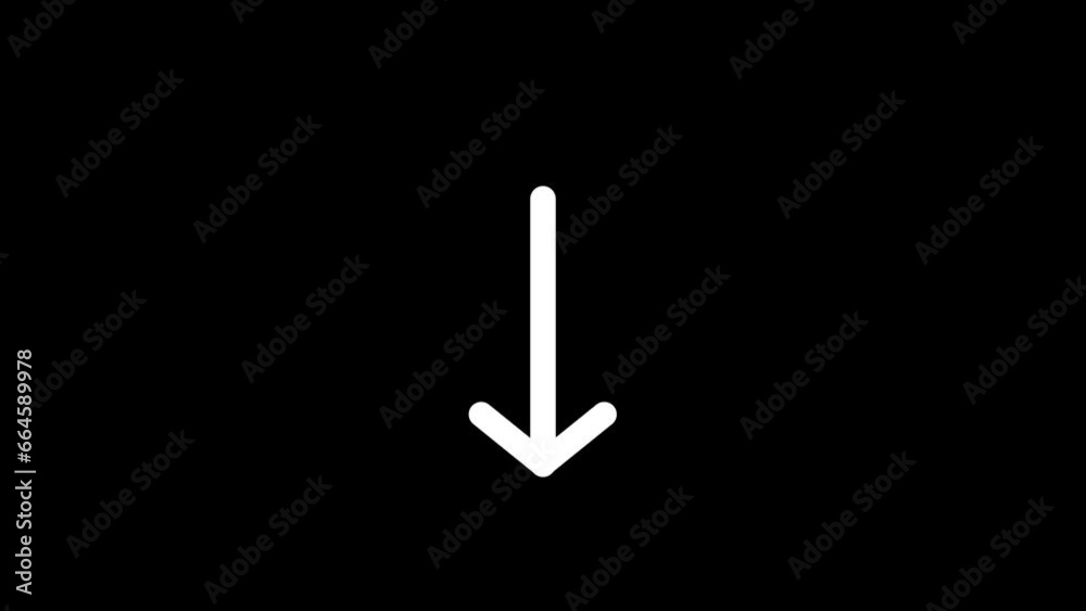 Down side direction moving arrow animated on black background. k1_1751 Down side direction moving arrow animated on black background. k1_1751