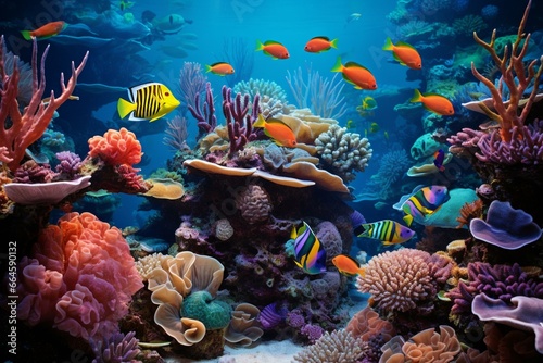 Colorful marine life in a tropical coral reef ecosystem. Generative AI
