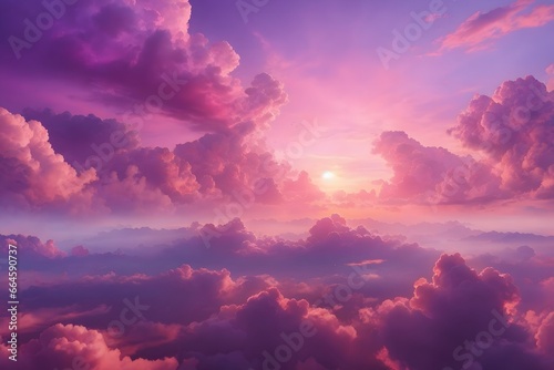 Pink And Purple Sky Clouds At Sunset Texture Background, Generative Ai