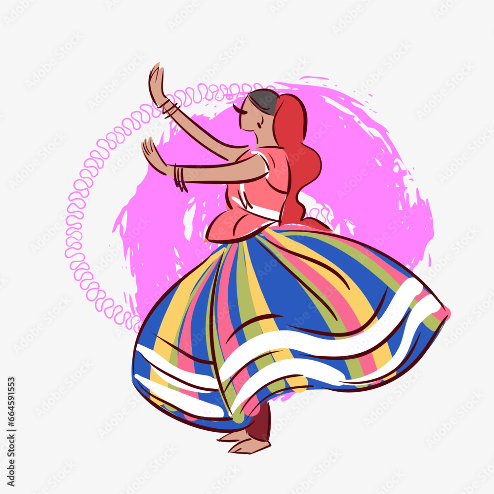 Uttar Pradesh state India ethnic indian woman girl dance traditional sketch isolated decorative Uttar Pradesh state India ethnic indian woman girl dance traditional sketch isolated decorative